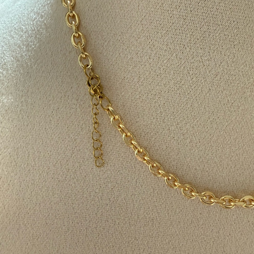 Gold Charm Necklace with Sun and Red Accents steel 316L - Picture 3 of 3